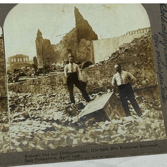 Stereoview San Francisco Earthquake Ruined Not Disheartened Safe Business 1906 - Picture 2 of 3